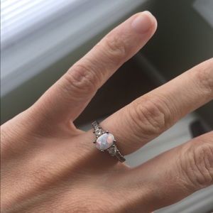 White Opal Ring size 4.5 clear cz sterling silver